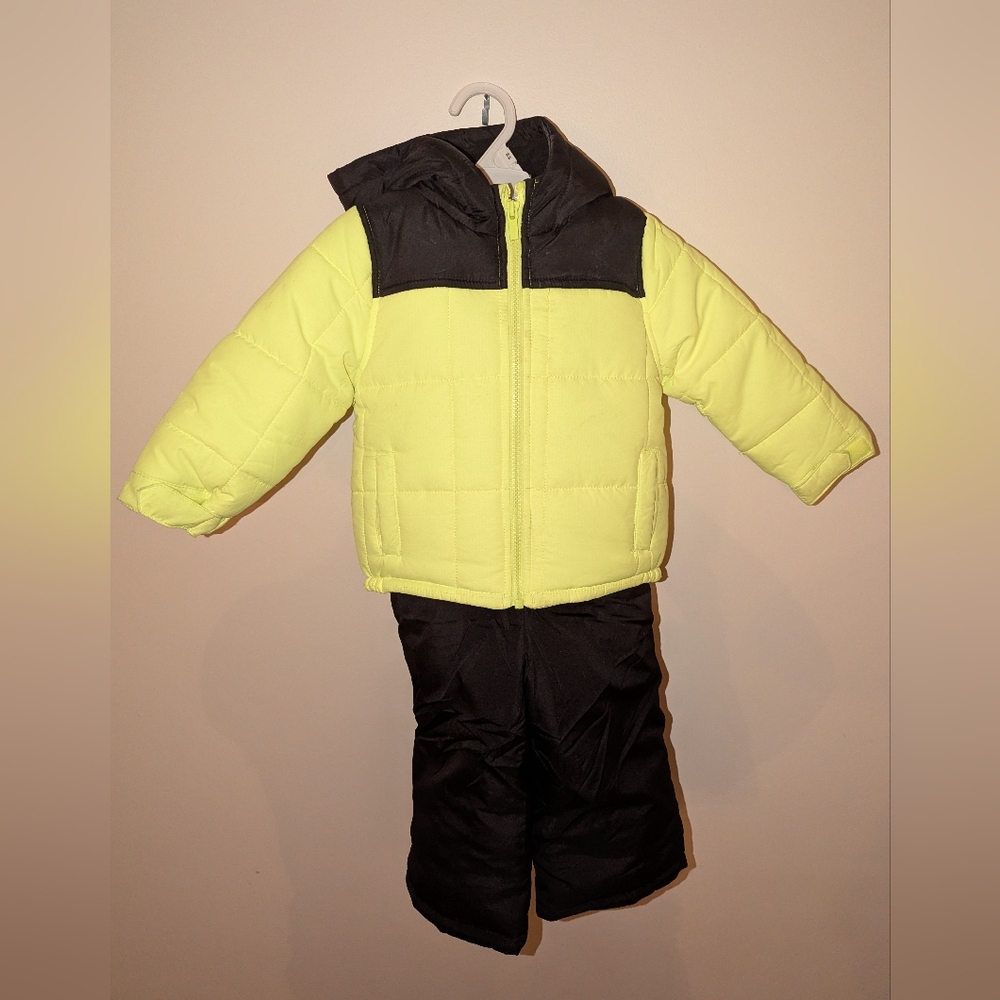 Carter's 24M Black and Neon Yellowish Green Snow Suit Set